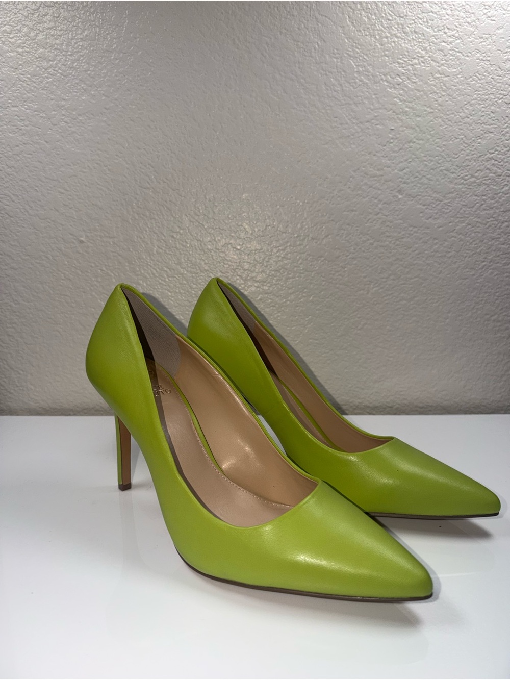 Vince Camuto Bright Lime Pointed-Toe Leather Pumps - Picture 2 of 5